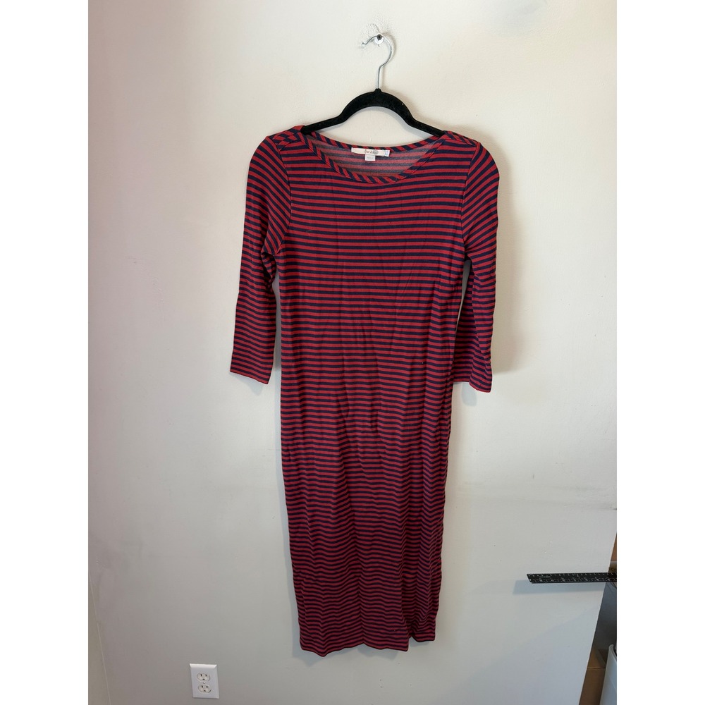 Boden Women Red Navy Blue Striped Jersey Midi Dress 3/4 Sleeve US 8R WH507